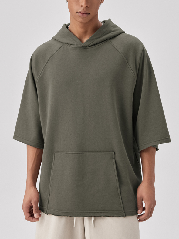 Custom plain Oversized Heavyweight Cotton Drop-Shoulder Half-Sleeve Hoodie